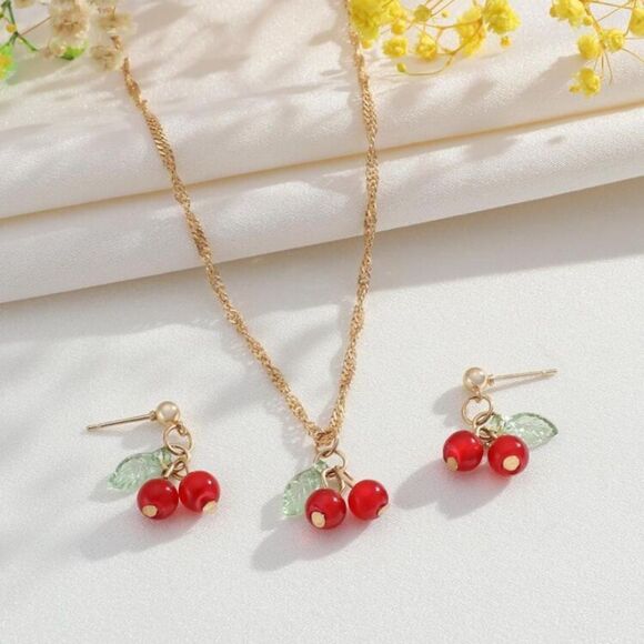 3for$20 NEW 3pcs/set Delicate Cherry  Peanut Necklace Earring Sets - Picture 3 of 5